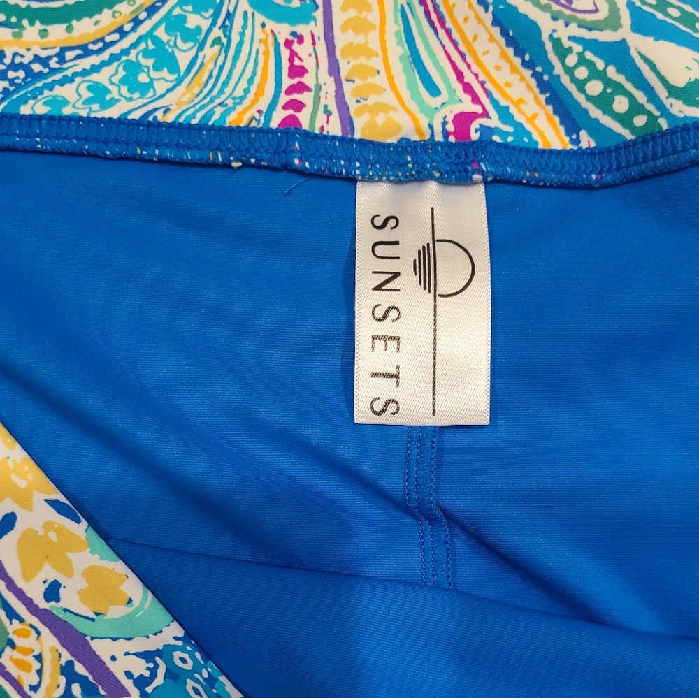 SUNSETS Turquoise Purple & Yellow Paisley Print Skirted Swimsuit Bottom Sz 16 - Picture 9 of 12